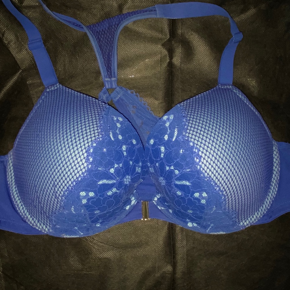 Cacique Plus Size Blue Fish Net & Lace Bra 44B I1